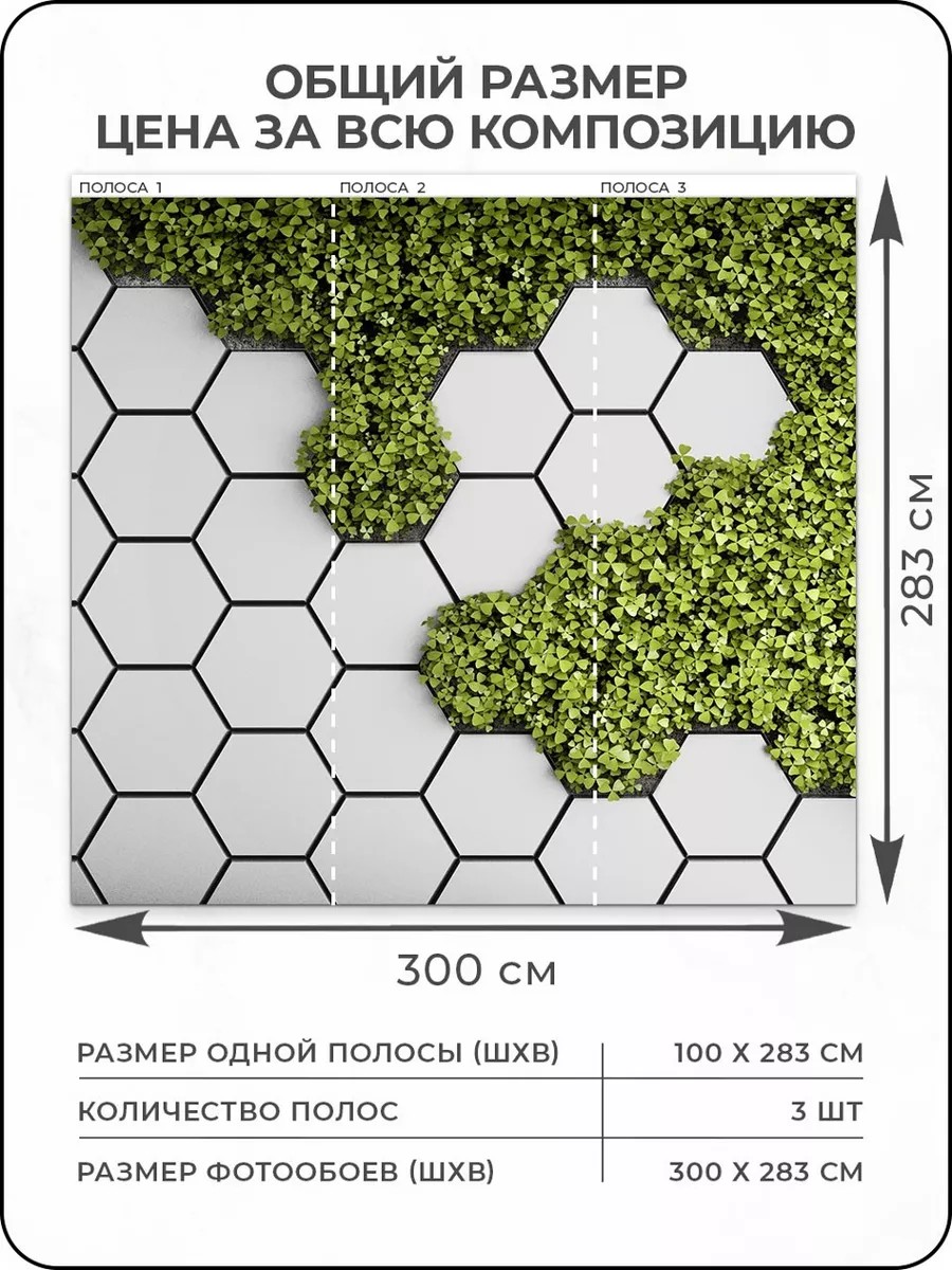 Флизелиновые фотообои "Абстракция. Соты. Зелень", 300*283 см, серый, зеленый