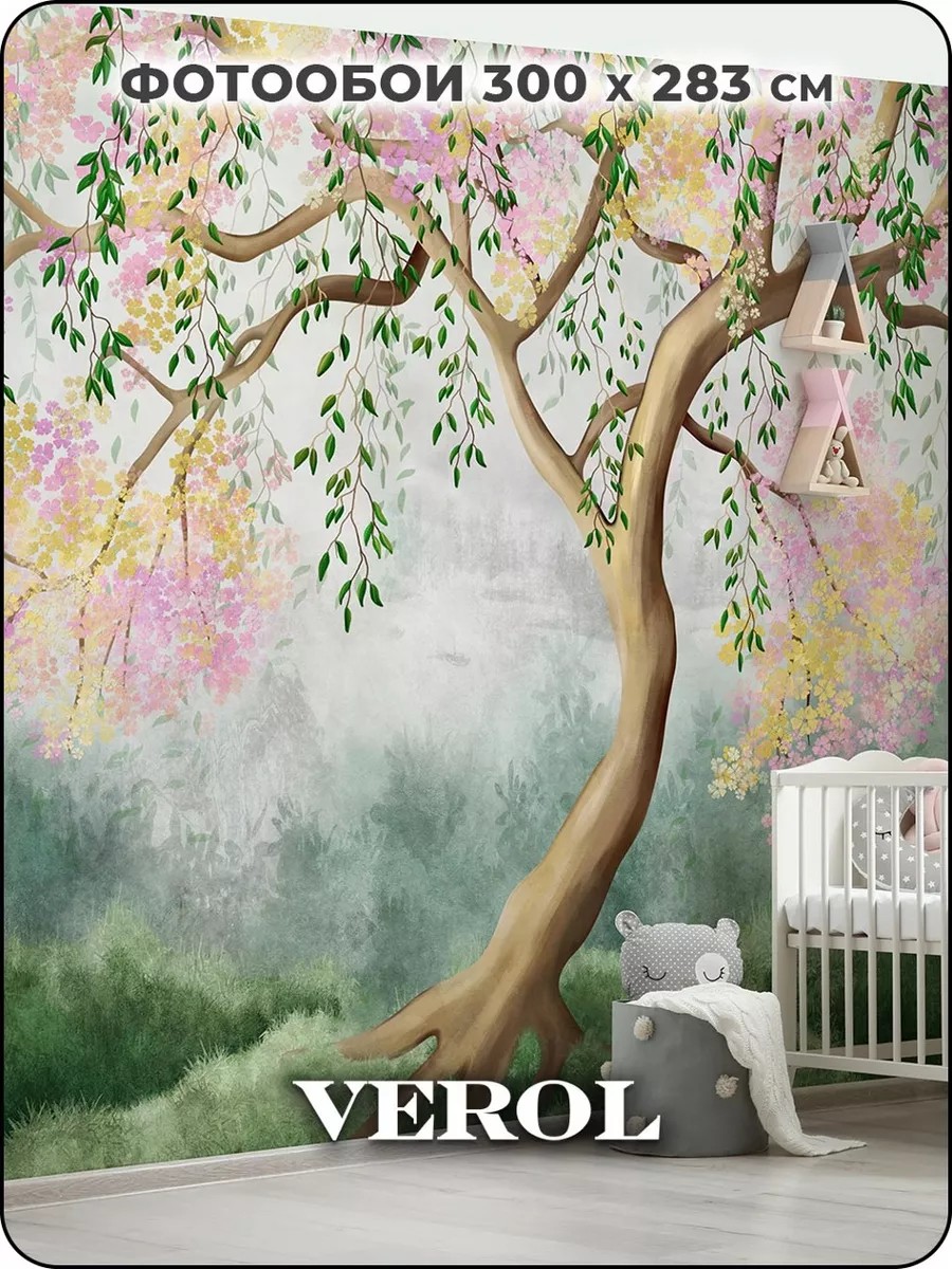Флизелиновые фотообои "Сказочный лес", детские, 300*283 см, голубой