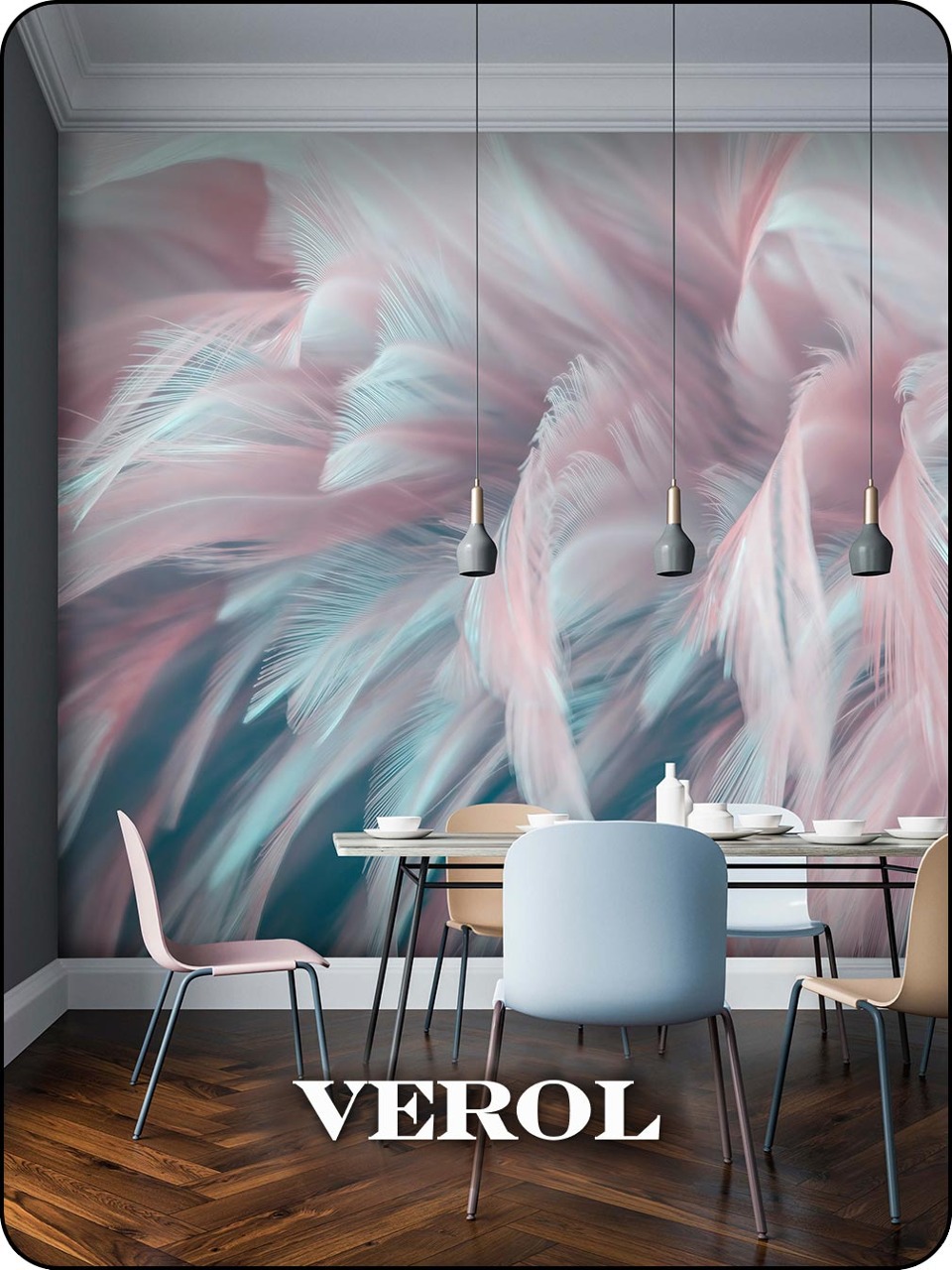 Флизелиновые фотообои "Перья", 300*283 см, розовый, голубой