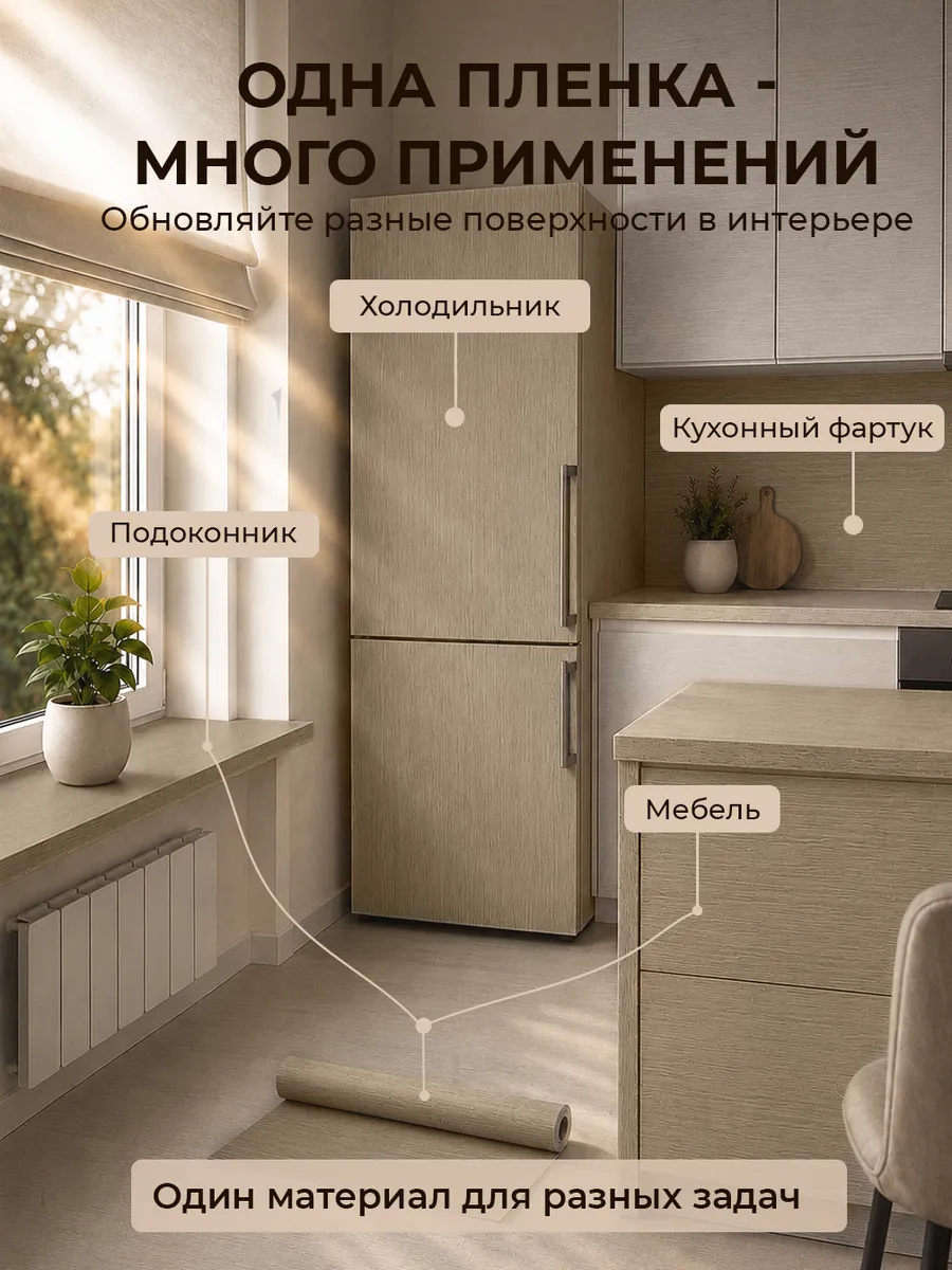 Наклейка на подоконник и окно светлый дуб, 60х150 см