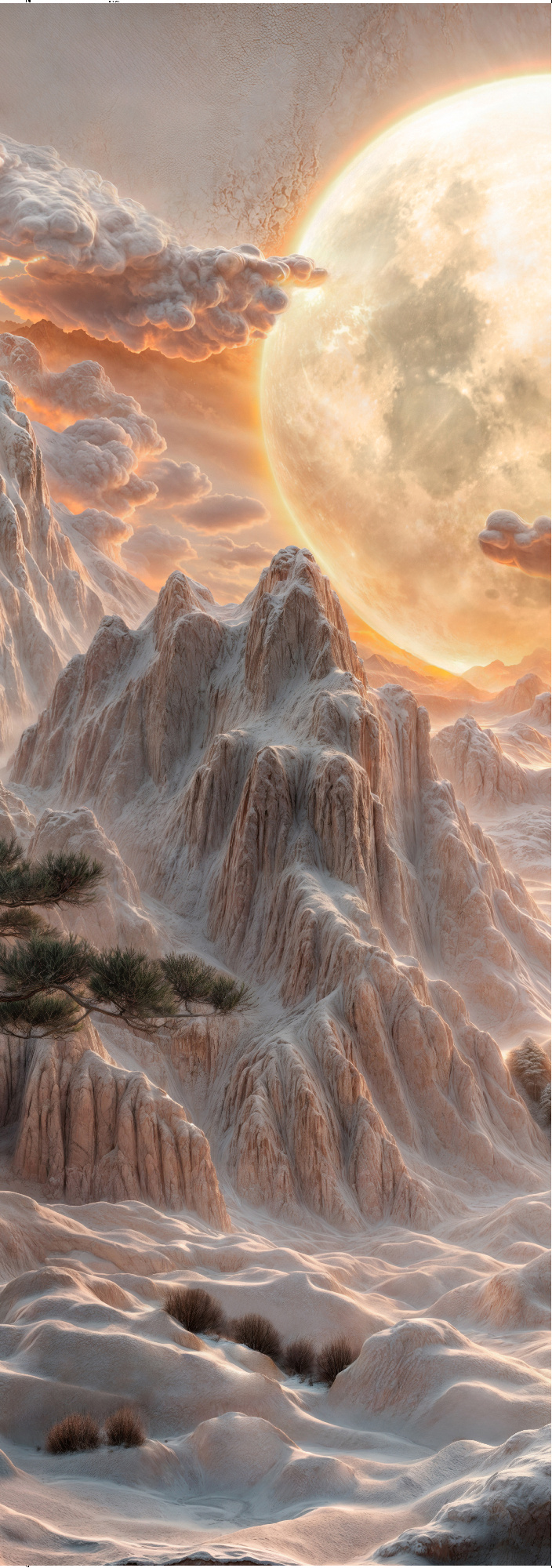 Флизелиновые фотообои "Барельеф. Пейзаж. Горы. Луна", 100*283 см, терракотовый