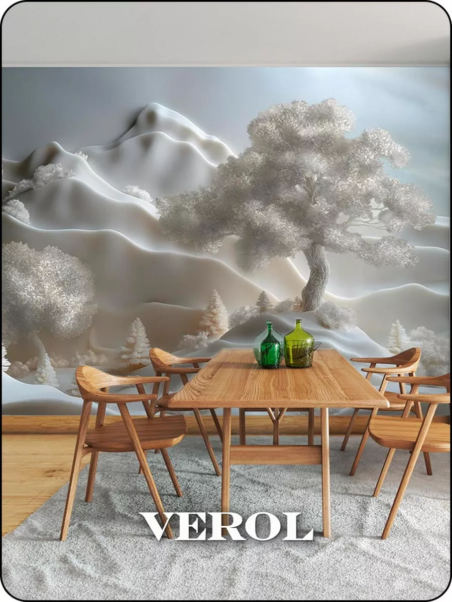 Флизелиновые фотообои "Барельеф. Пейзаж. Горы. Дерево", 500*283 см, белый, кремовый