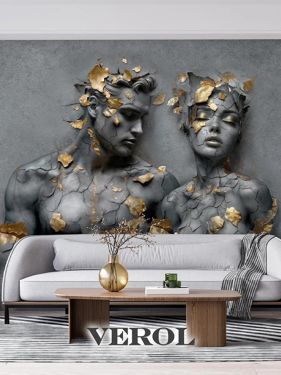 Флизелиновые фотообои 3d 500х283 барельеф пара золото