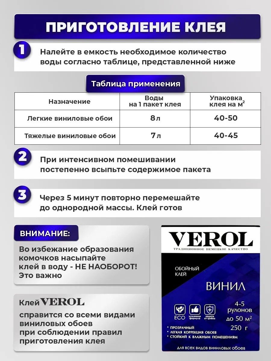 Обойный клей виниловый усиленный, 250г