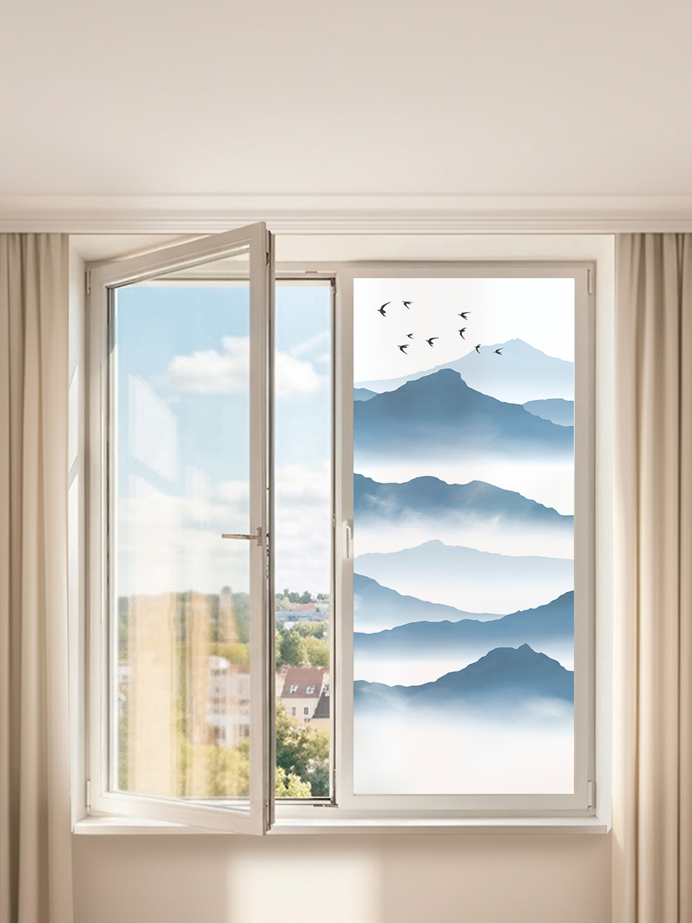 Самоклеящаяся пленка на окно "Пейзаж. Горы", 55*150 см, синий