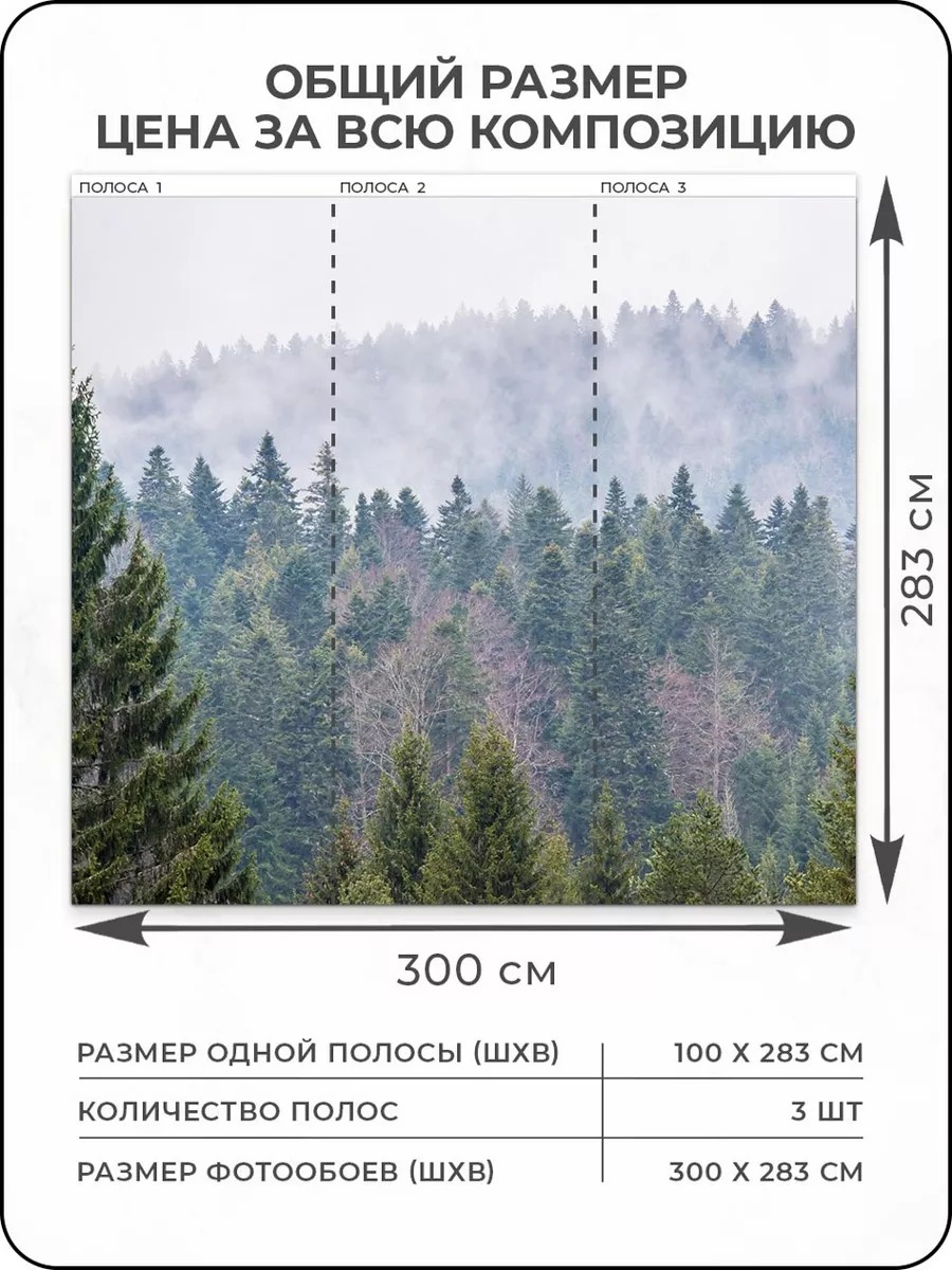 Флизелиновые фотообои "Пейзаж. Лес", 300*283 см, зеленый, серый