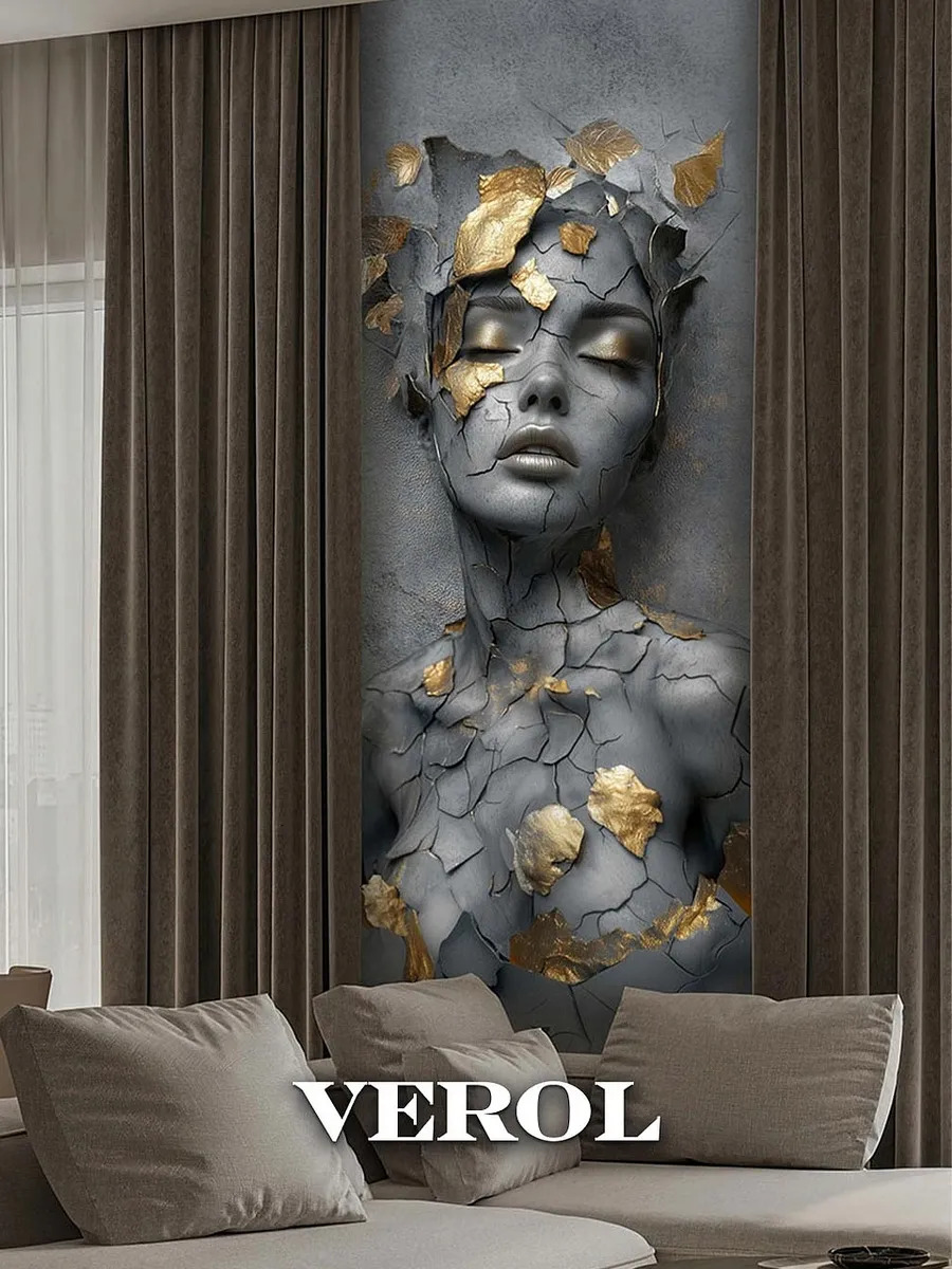 Флизелиновые фотообои "Барельеф. Девушка", 100*283 см, графитовый, золотой