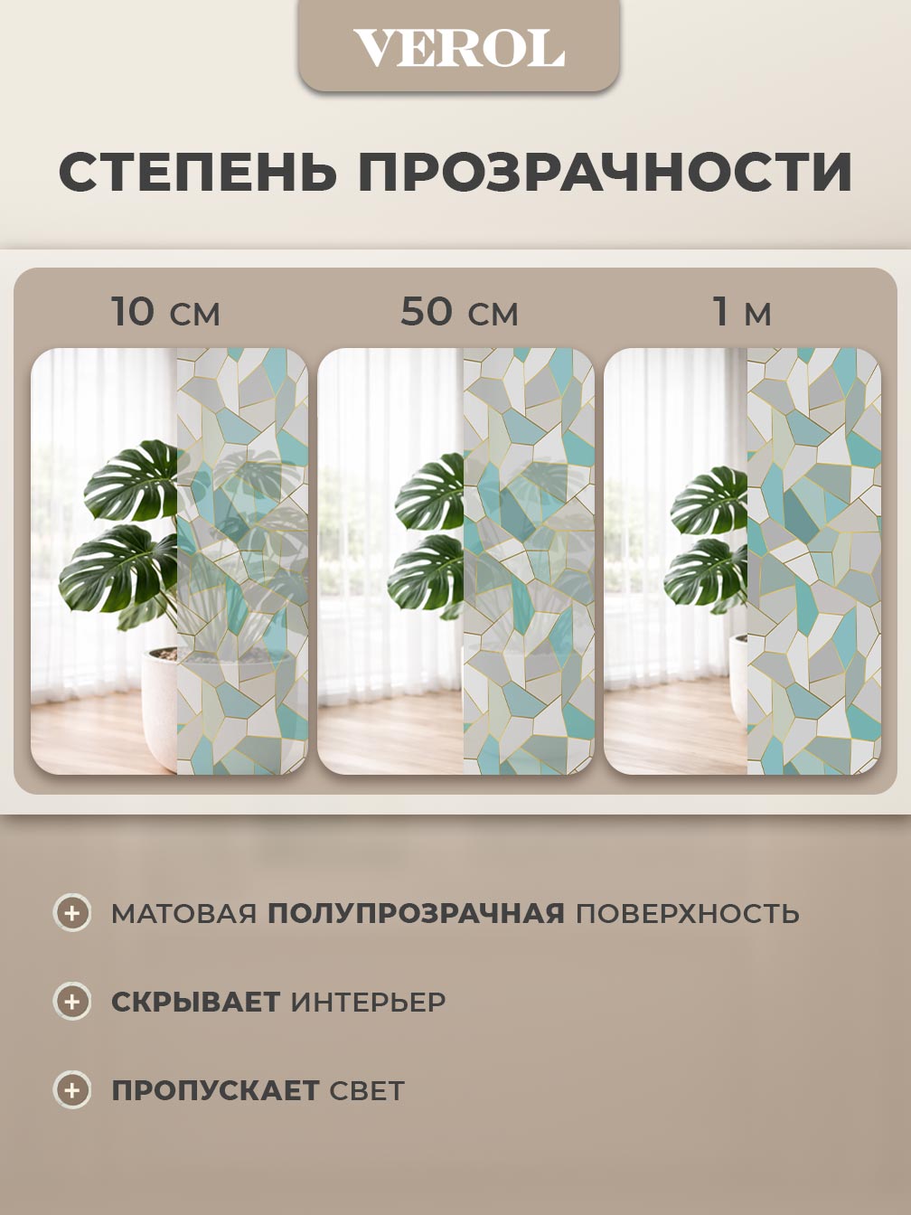Самоклеящаяся пленка на окно "Узоры. Калейдоскоп", 75*150 см, 2 шт., бирюзовый