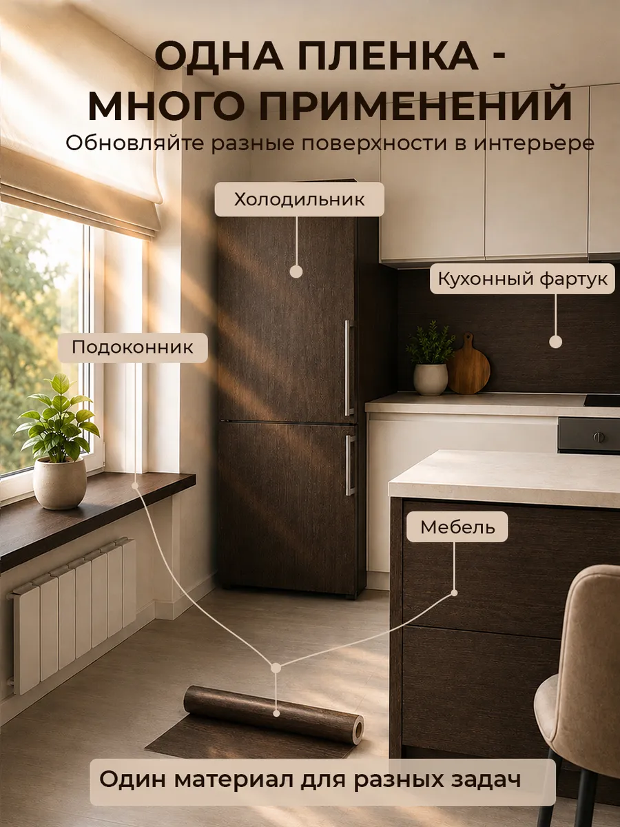 Наклейка на подоконник и окно тёмное дерево, 60х150 см