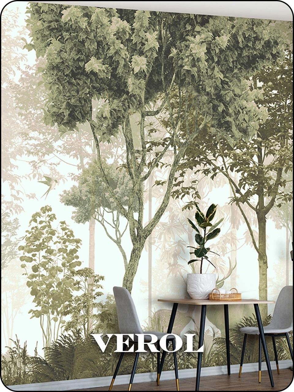 Флизелиновые фотообои "Пейзаж. Лес. Олени", 300*283 см, зеленый, бежевый