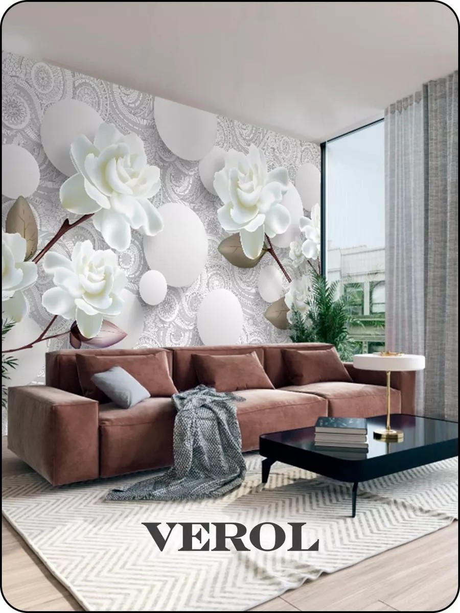 Флизелиновые фотообои "Абстракция. Цветы. Узоры", 400*283 см, белый, серый