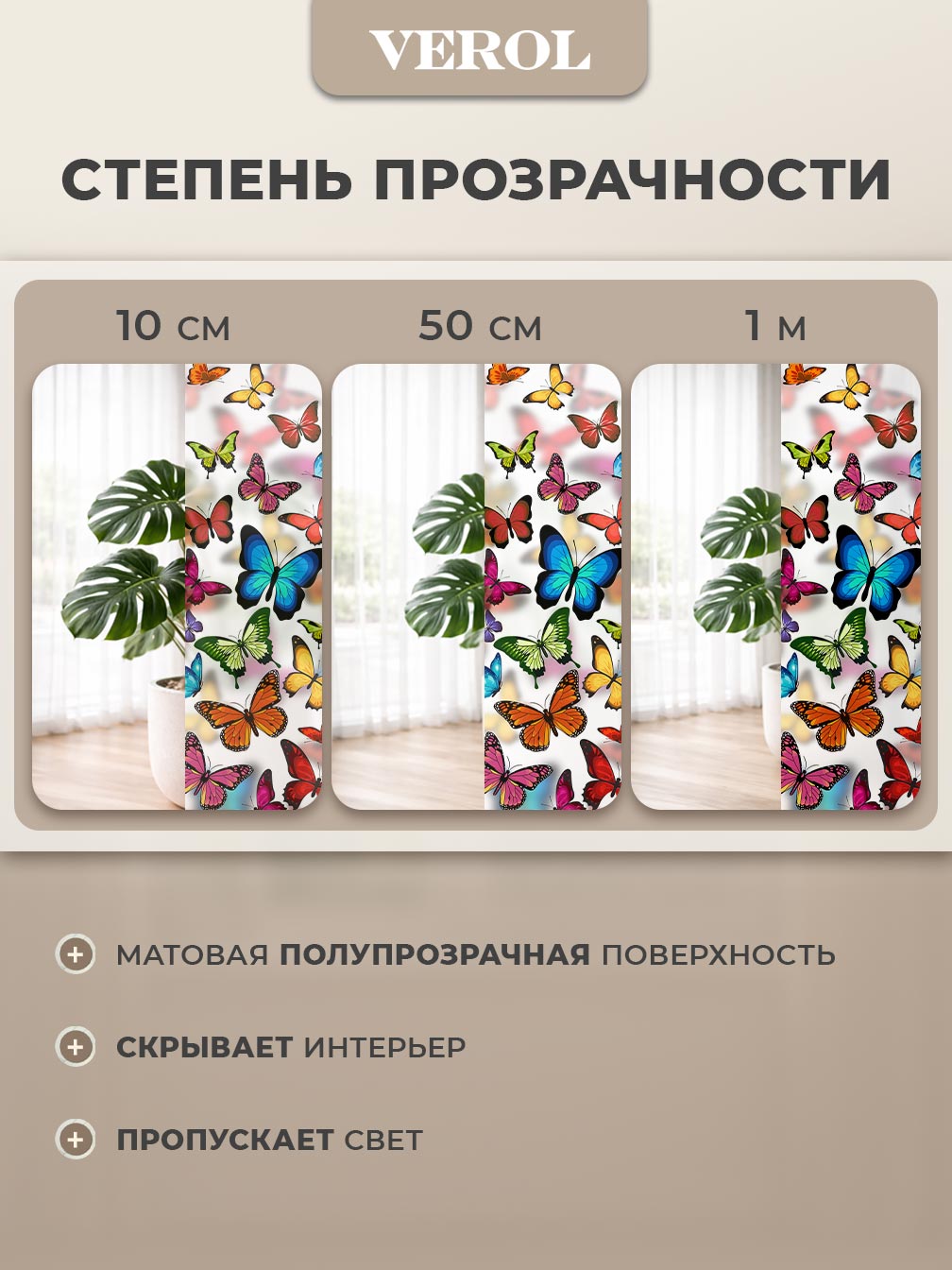 Самоклеящаяся пленка на окно "Бабочки", 75*150 см, разноцветный