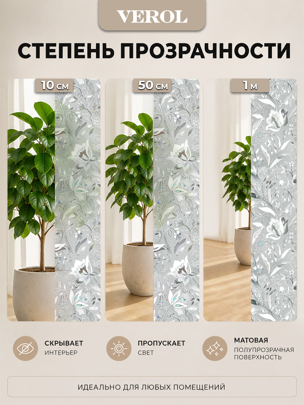 Статическая оконная плёнка "Радужные цветы", 60х300 см