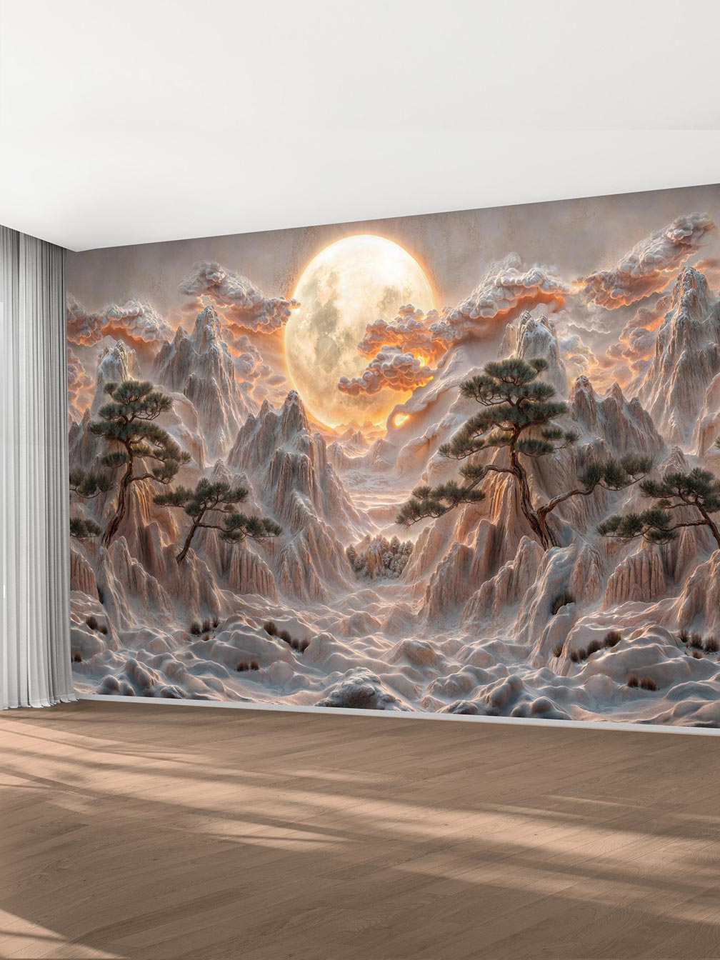 Флизелиновые фотообои "Барельеф. Пейзаж. Горы. Луна", 500*283 см, терракотовый