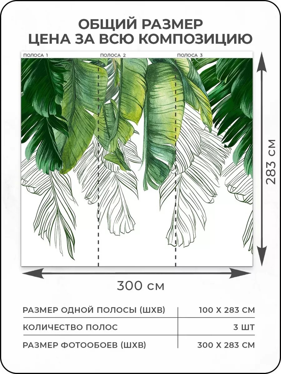 Флизелиновые фотообои "Тропики. Листья", 200*283 см, белый, зеленый