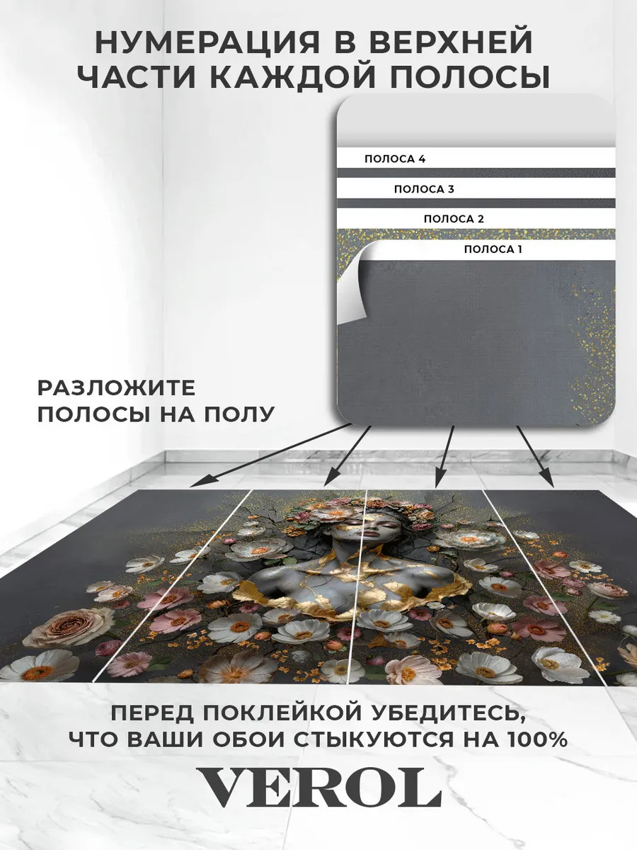 Флизелиновые фотообои "Девушка в цветах", универсальные, 400*283 см, серый