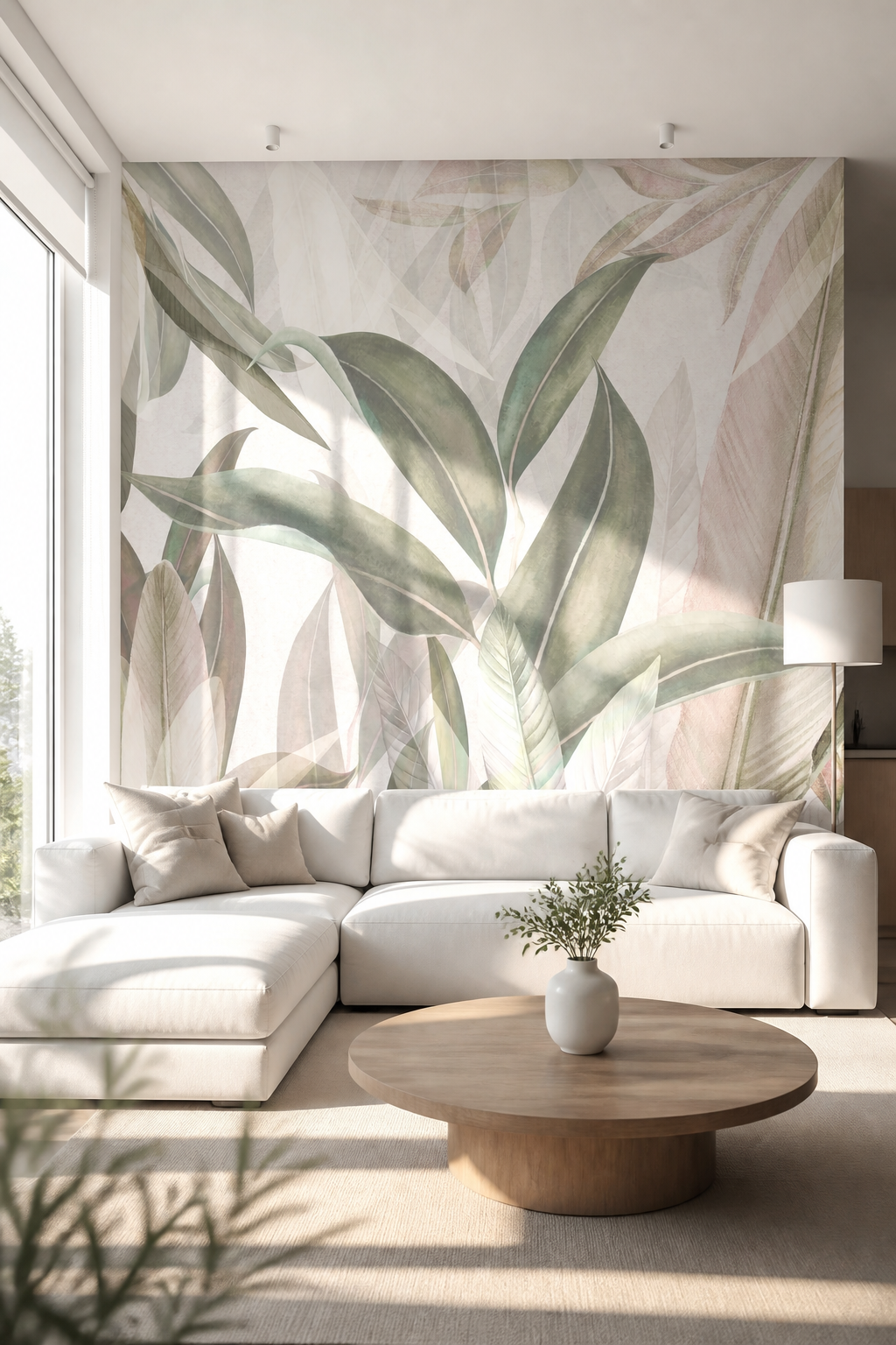 Флизелиновые фотообои "Листья", 300*283 см, бежевый, зеленый