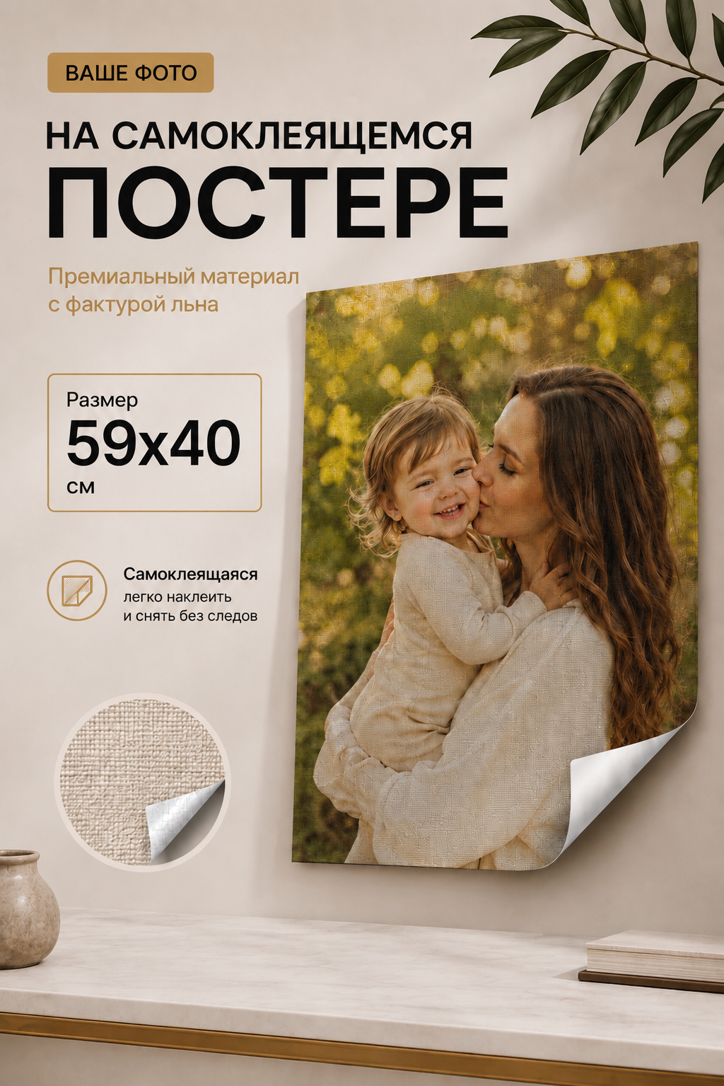 Самоклеящаяся картина по фото постер на заказ, 59х40 см
