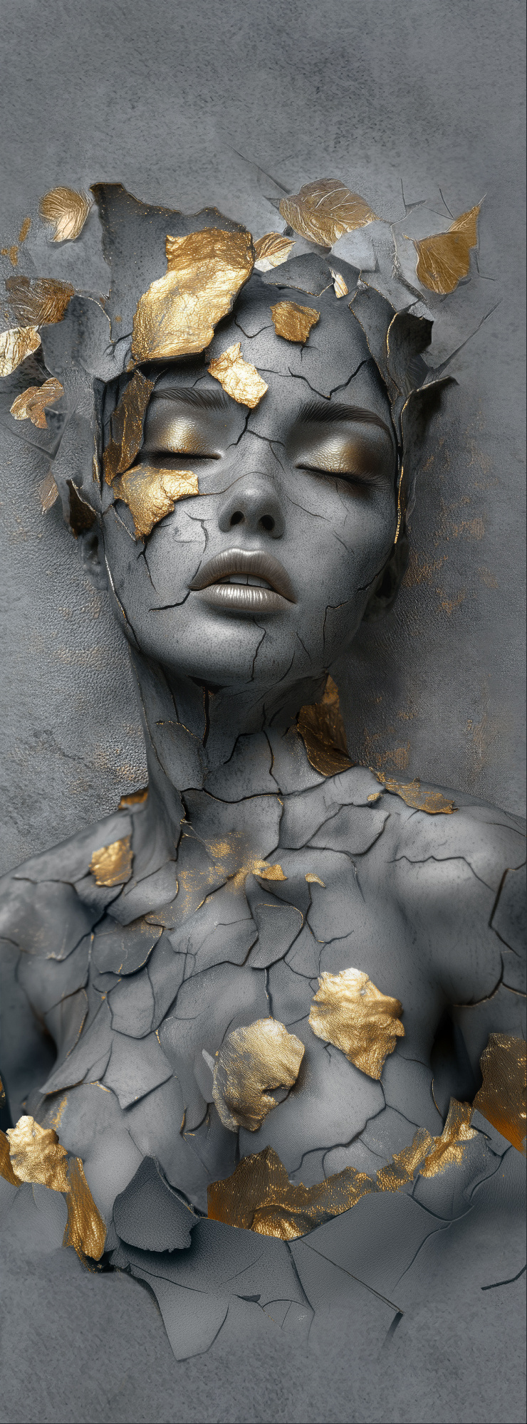 Флизелиновые фотообои "Барельеф. Девушка", 100*283 см, графитовый, золотой