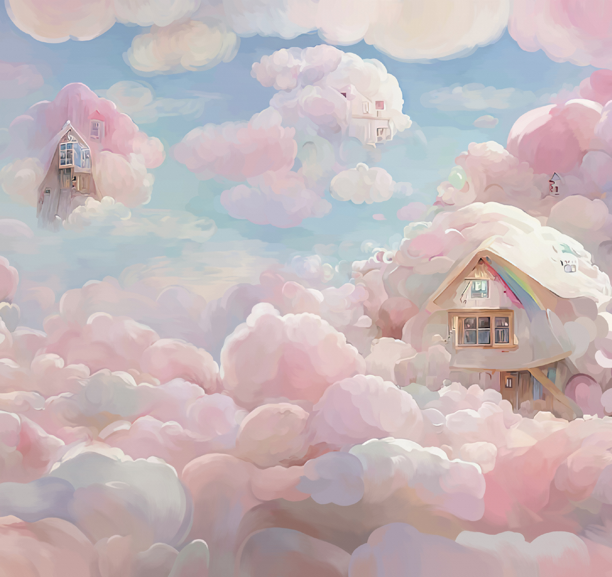 Флизелиновые фотообои "Облака. Домик", детские, 300*283 см, розовый, голубой