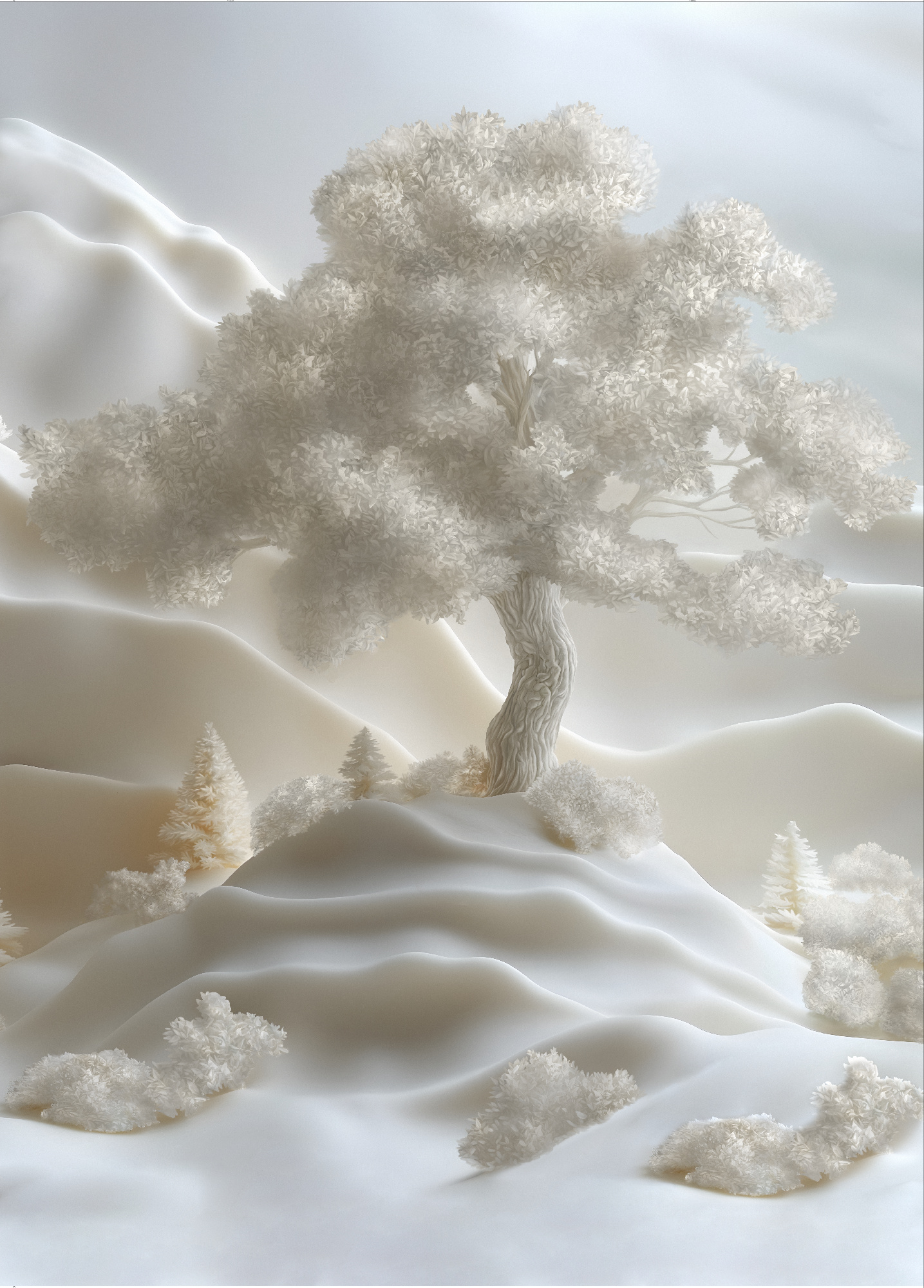 Флизелиновые фотообои "Барельеф. Пейзаж. Дерево", 200*283 см, белый, молочный