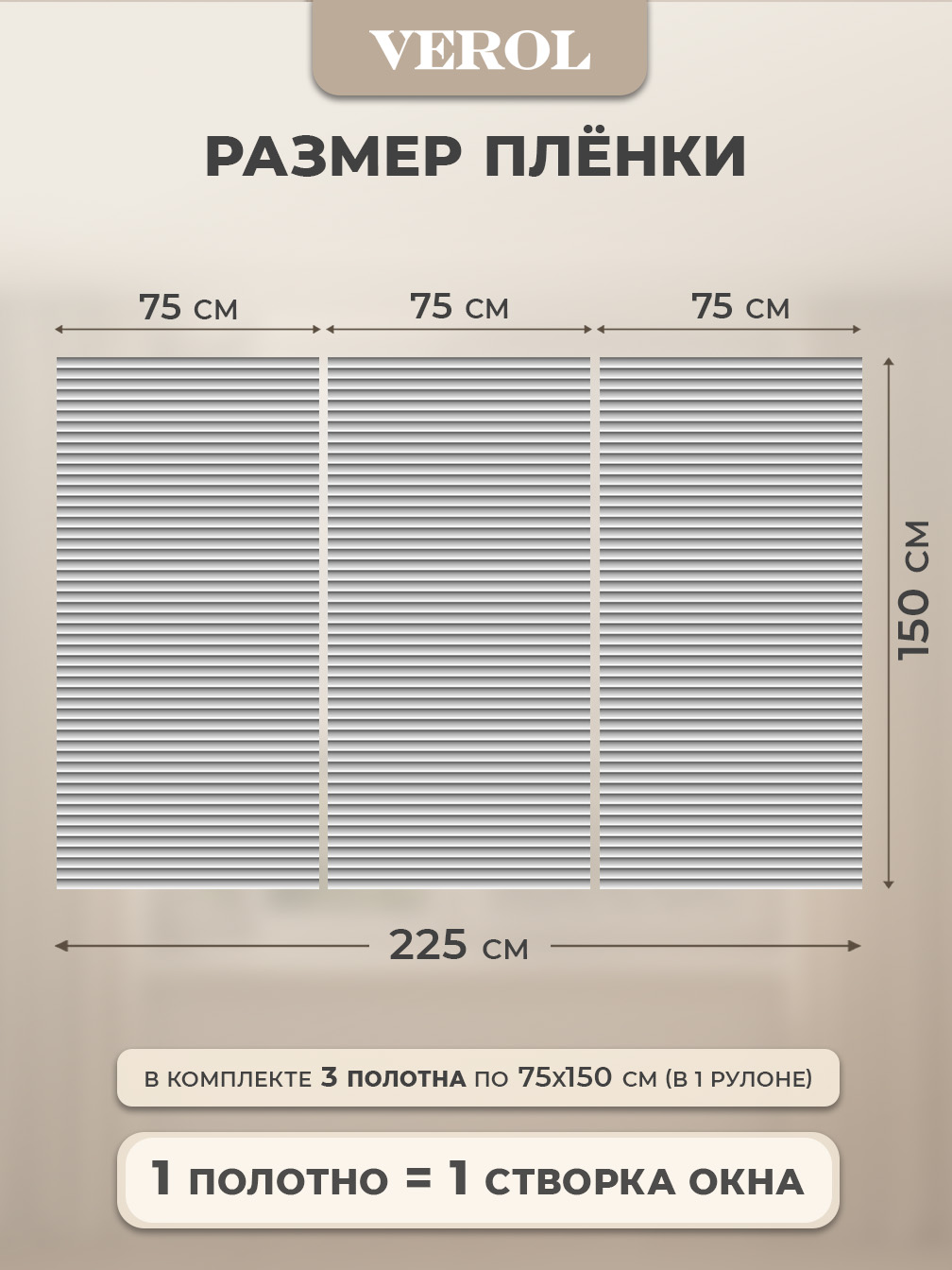 Самоклеящаяся пленка на окно "Жалюзи горизонтальные", 75*150 см, 3 шт., серый