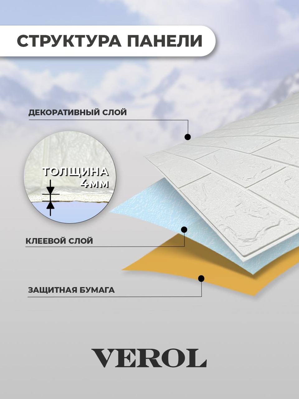 Самоклеящаяся панель "Текстура. Кирпичи", 77*70 см, 10 шт., белый