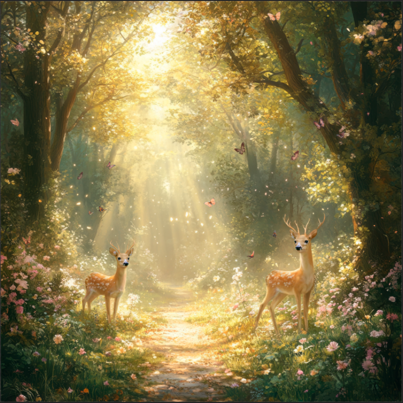 Флизелиновые фотообои "Пейзаж. Лес. Олени", 300*283 см, разноцветный