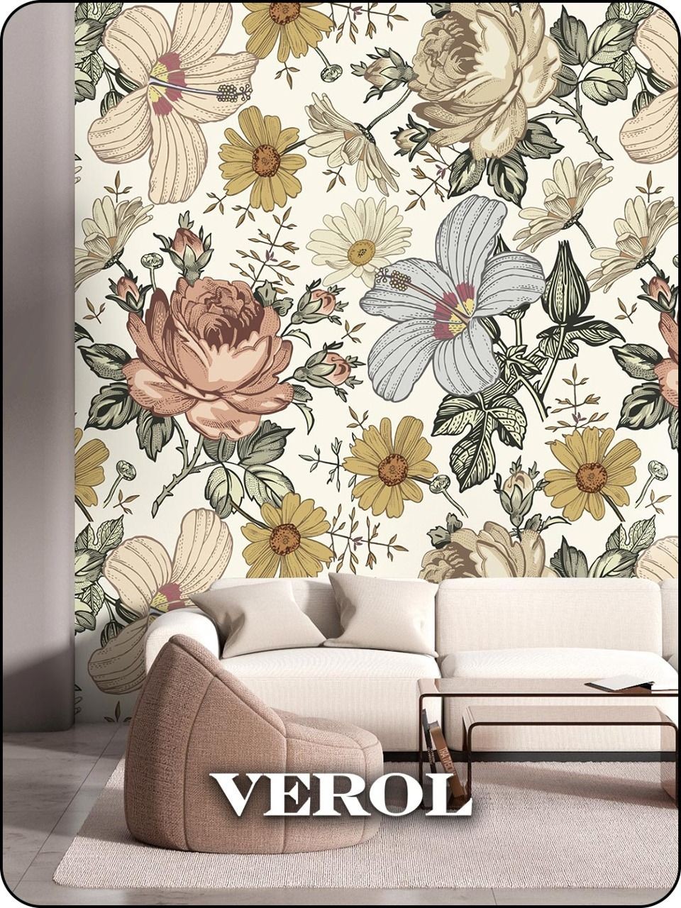 Флизелиновые фотообои "Узоры. Цветы", 300*283 см, бежевый, коричневый