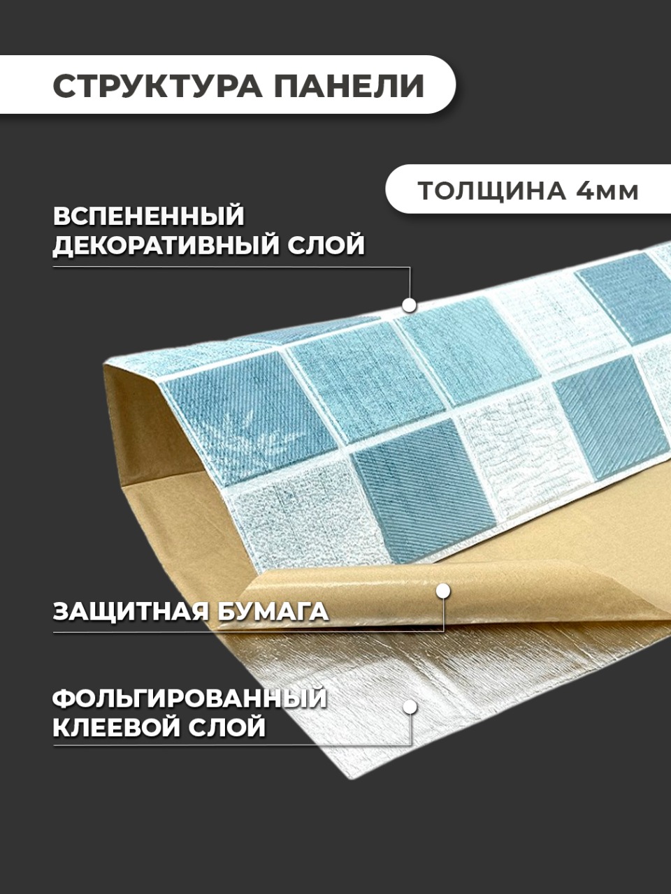 Самоклеящаяся панель "Узоры. Квадраты", 68*68 см, 10 шт., голубой
