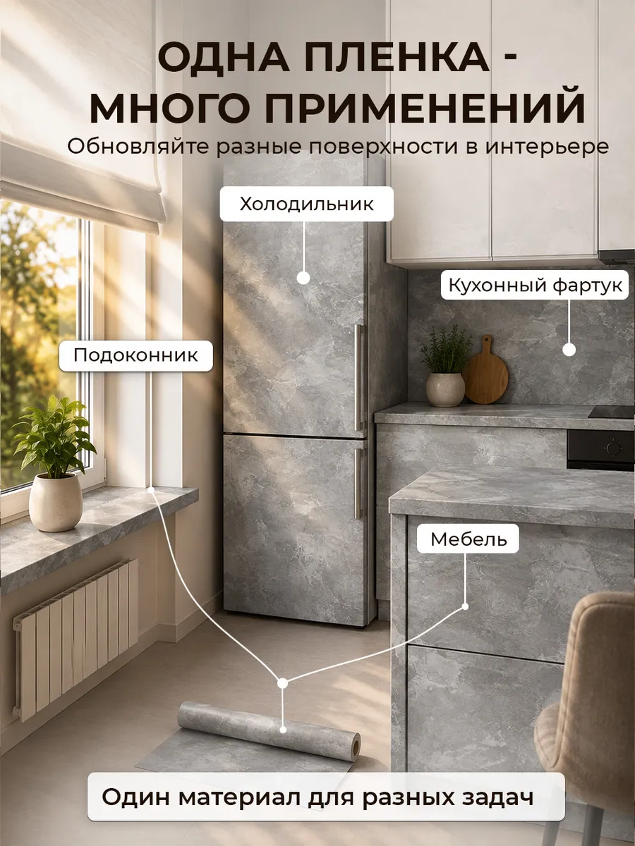 Наклейка на подоконник и окно металлик серый, 60х240 см