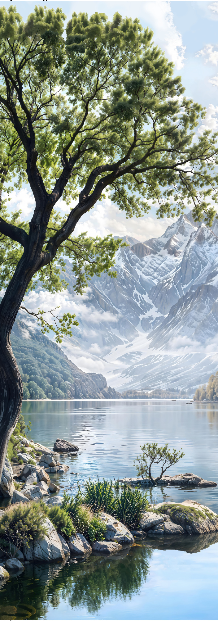Флизелиновые фотообои "Пейзаж. Горы. Озеро", 100*283 см, голубой