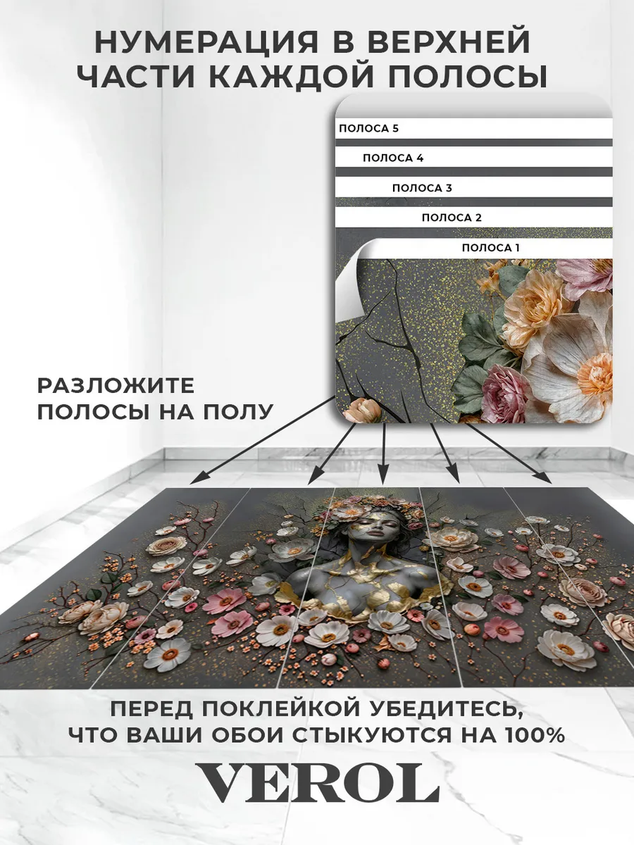 Флизелиновые фотообои "Девушка в цветах графит", 500*283 см, графит