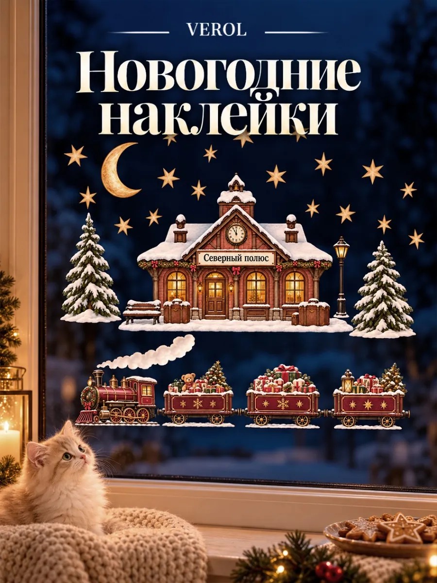 Новогодние наклейки Новогодний экспресс на окно и стену
