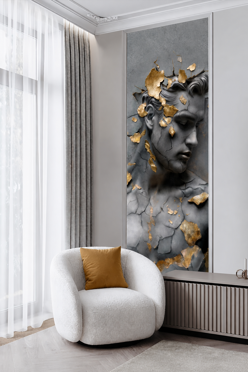 Флизелиновые фотообои "Барельеф. Мужчина", 100*283 см, графитовый, золотой