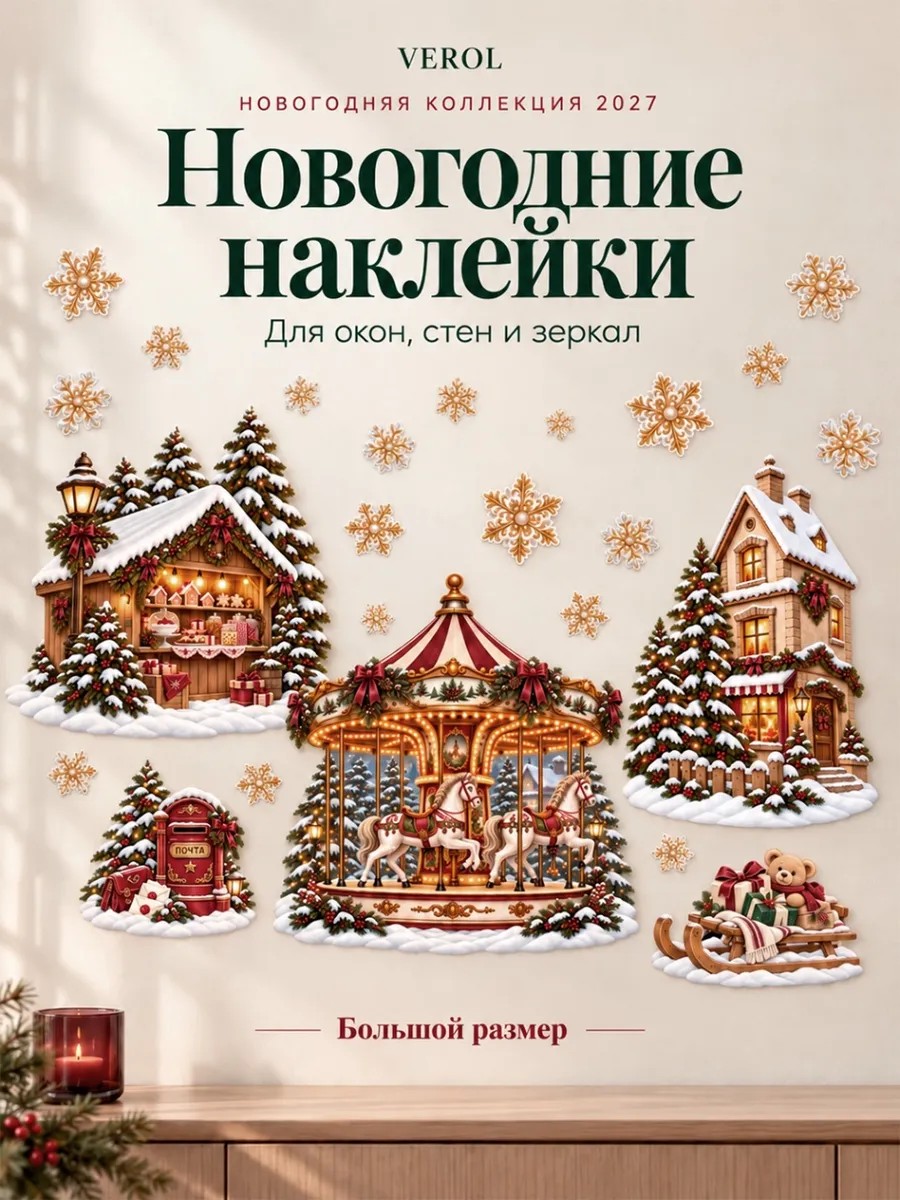 Новогодние наклейки на окна Карусель 2027