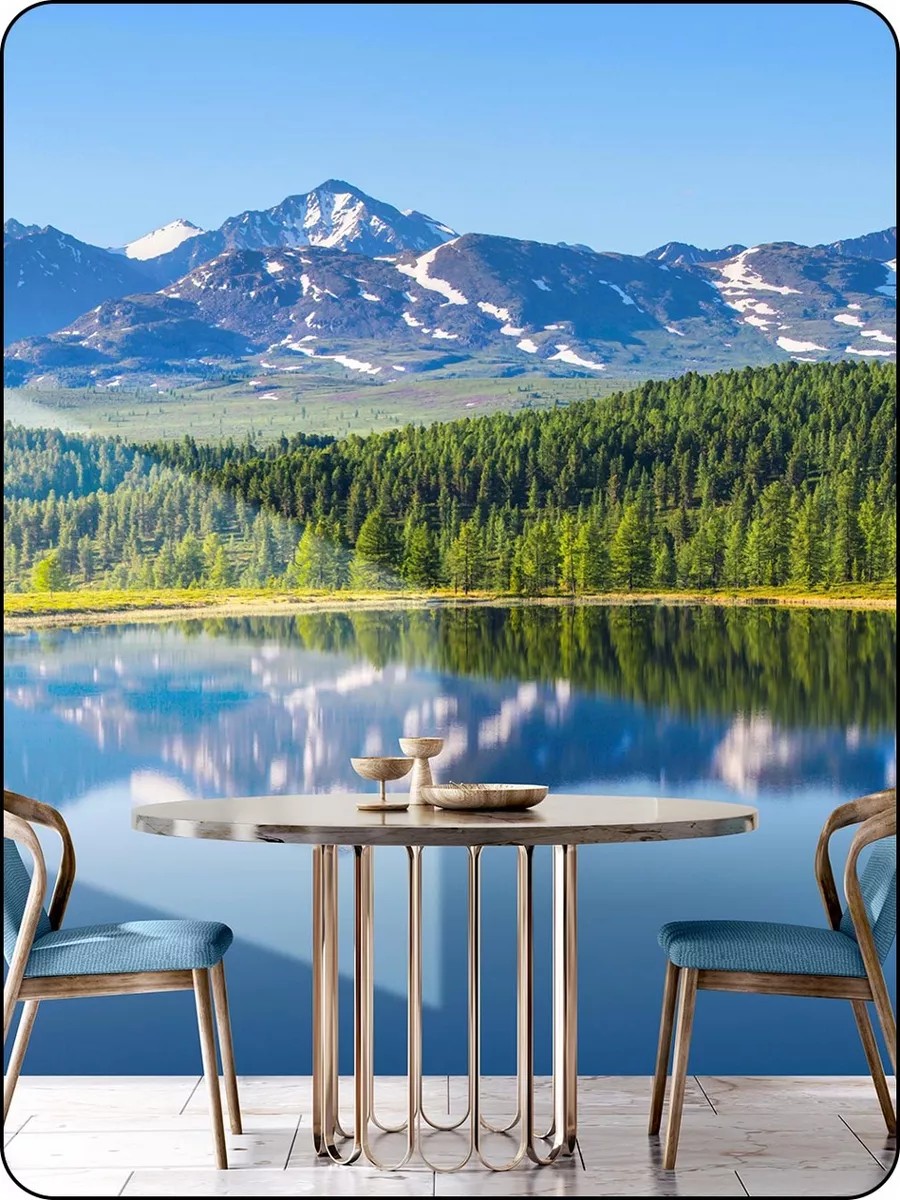 Флизелиновые фотообои "Пейзаж. Горы. Озеро", 300*283 см, разноцветный