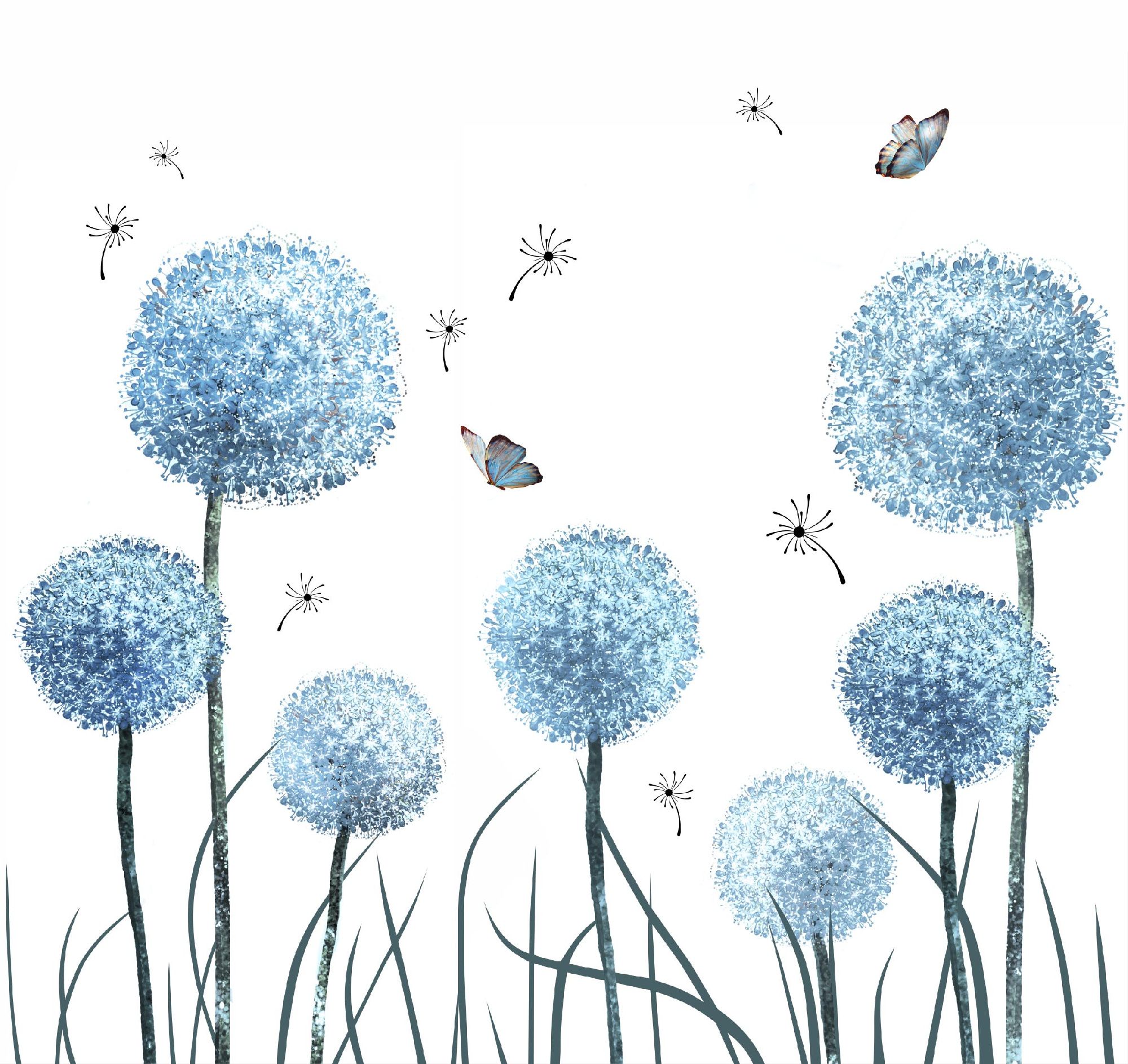 Флизелиновые фотообои "Абстракция. Одуванчики", 300*283 см, белый, голубой