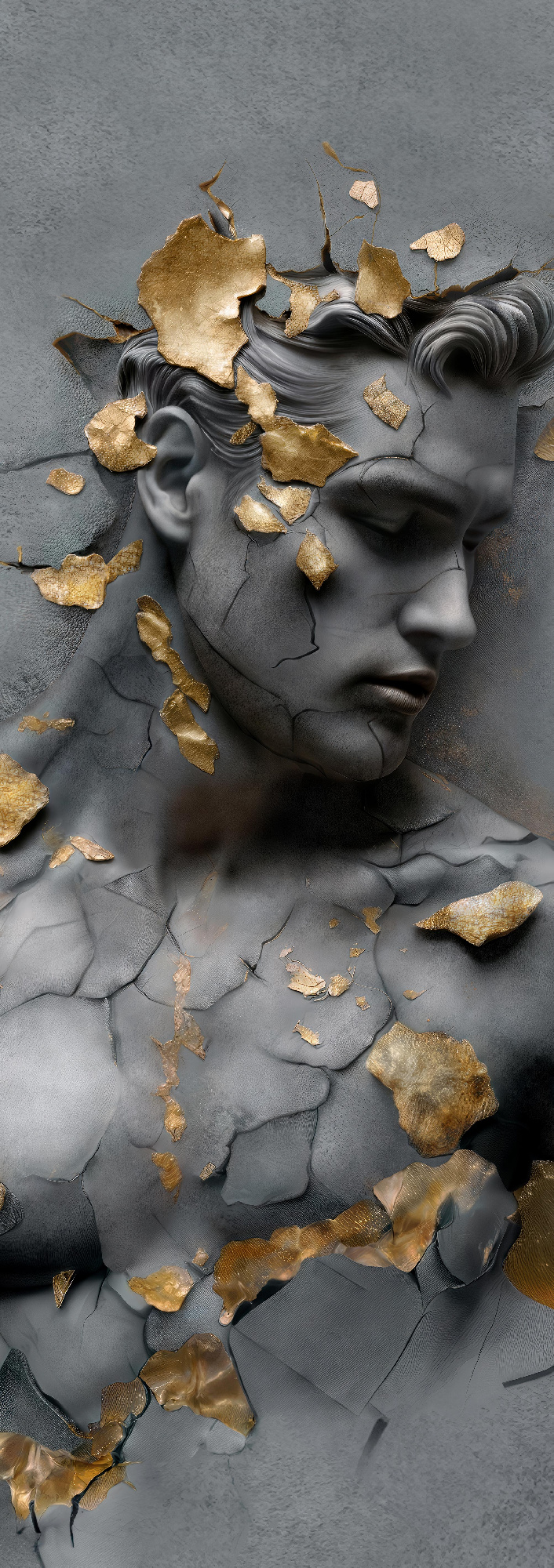 Флизелиновые фотообои "Барельеф. Мужчина", 100*283 см, графитовый, золотой