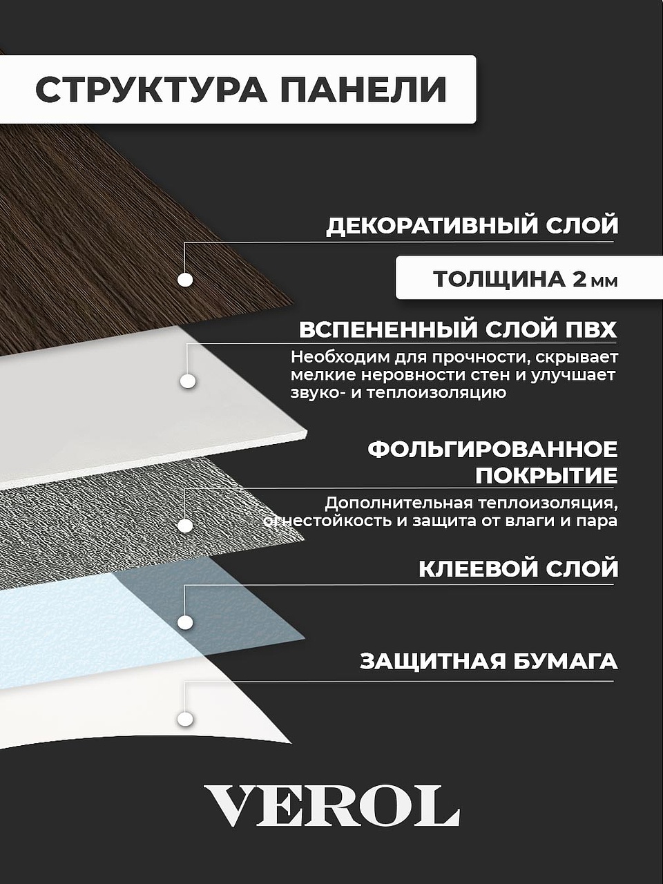 Самоклеящаяся панель "Текстура. Дерево", 60*300 см, темный