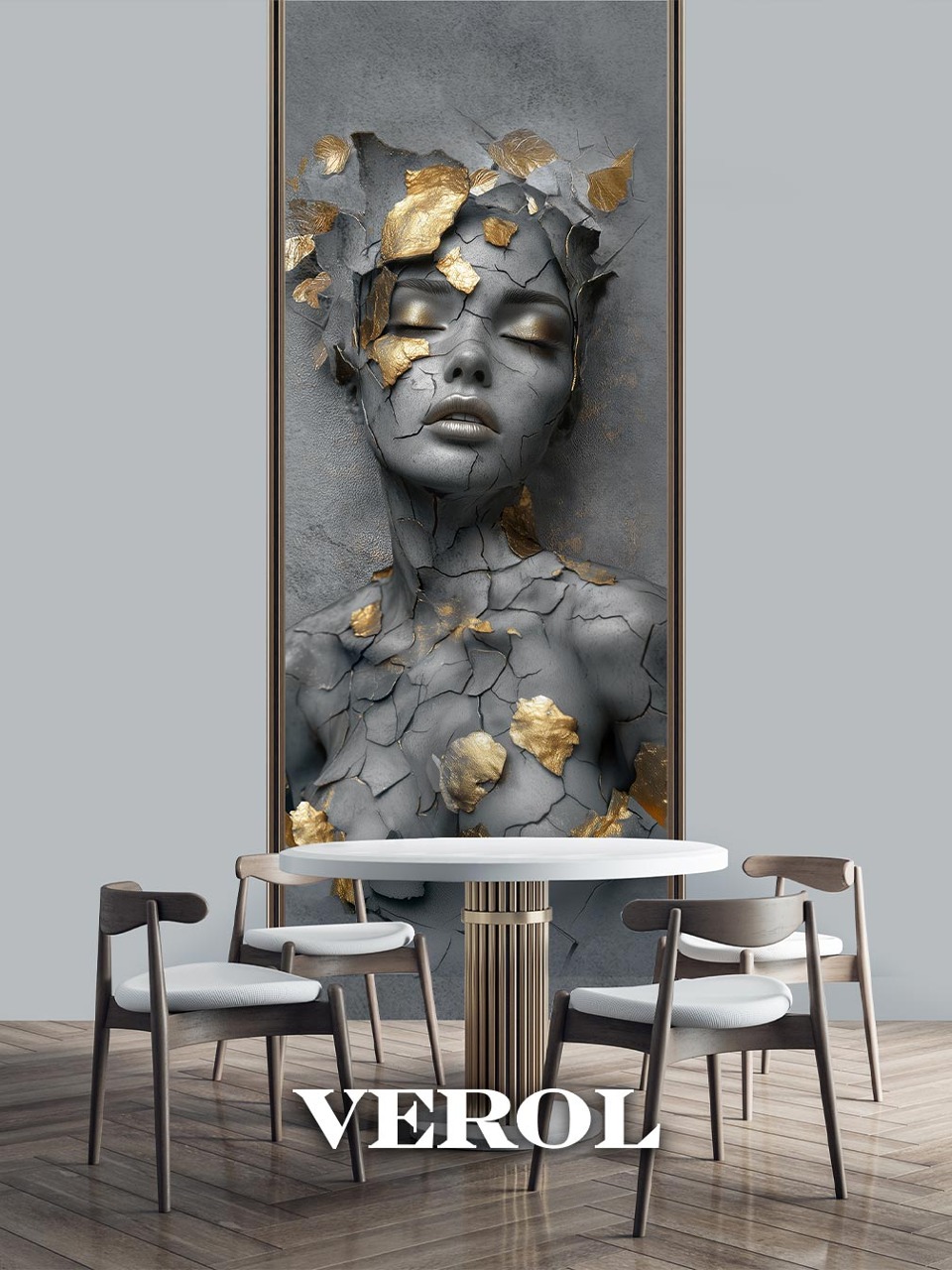 Флизелиновые фотообои "Барельеф. Девушка", 100*283 см, графитовый, золотой