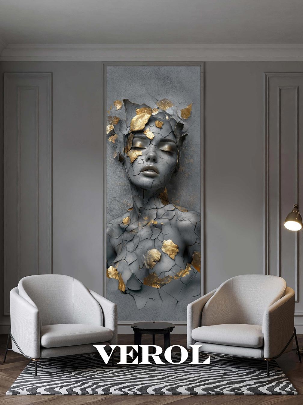 Флизелиновые фотообои "Барельеф. Девушка", 100*283 см, графитовый, золотой