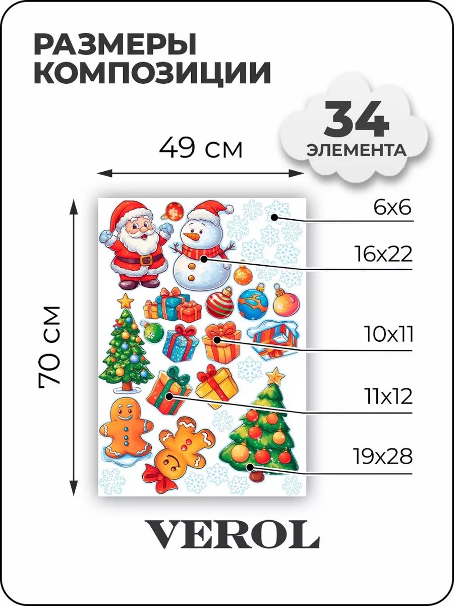 Новогодняя наклейка "Дед Мороз. Снеговик", матовая, разноцветный